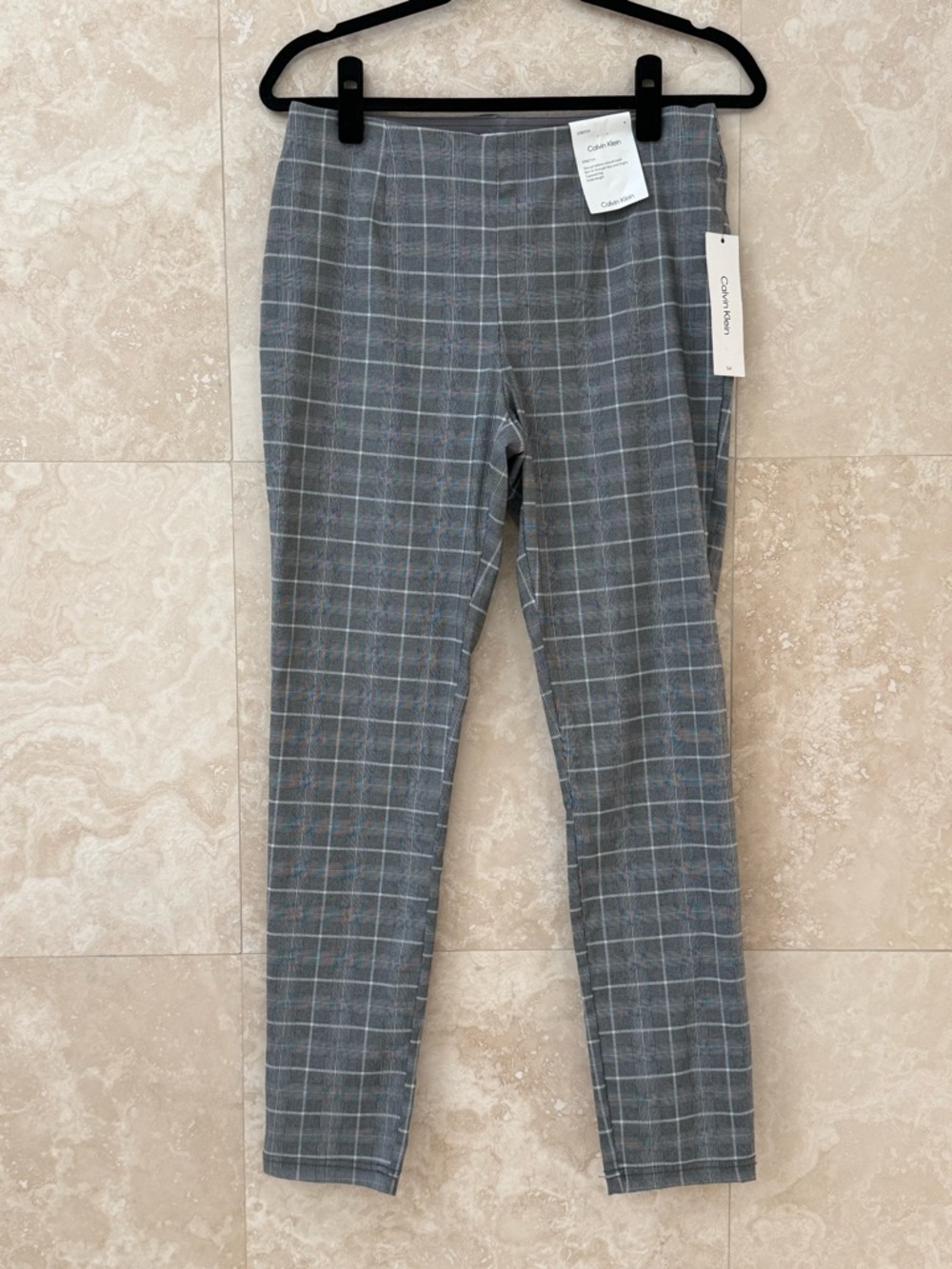 Calvin Klein Grey Plaid Stretch Tapered Ankle Pants Size 8 NWT